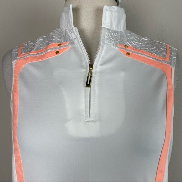 Jamie Sadock White Peach Lace Sleeveless Quarter Zip Top Small - Picture 2 of 6